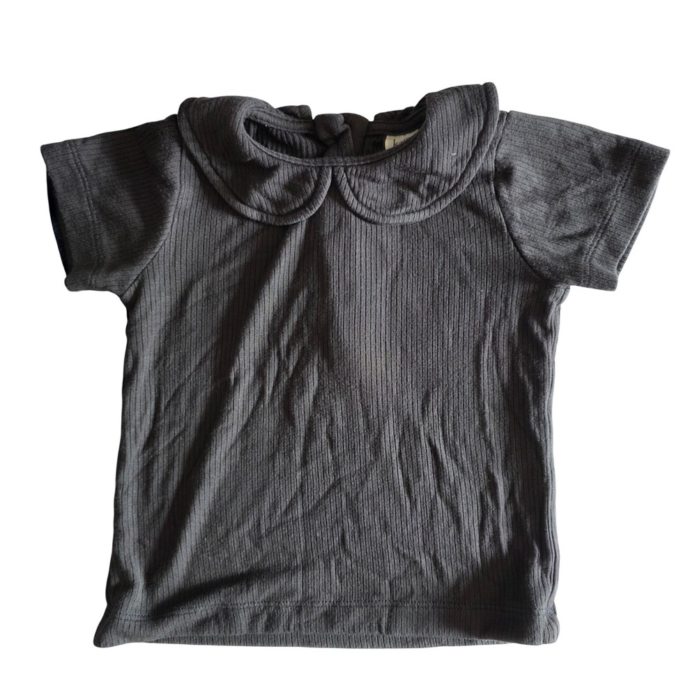 Kate Quinn Baby Ribbed Peter Pan Collar Top Charcoal Grey 12-18 Months